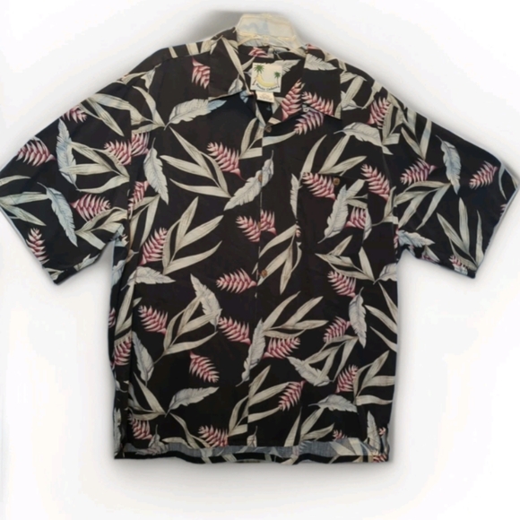 Banana Cabana Men's XL Floral Hawaiian Shirt 100% Silk Button-Up Short Sleeve - Picture 1 of 15